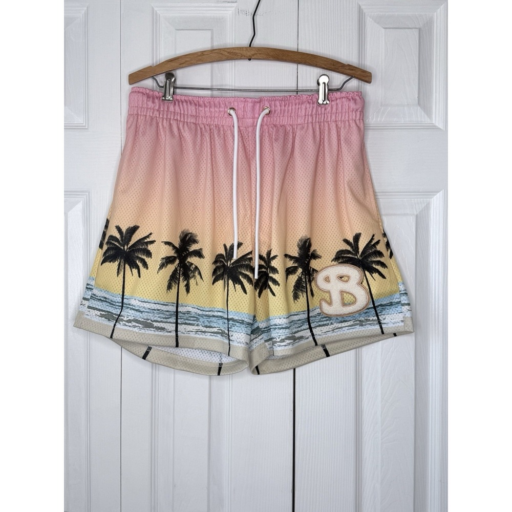BucketSquad Sunset Beach Mesh Shorts Mens XL NWOT Palm‎ Tree Swim Trunks Pink